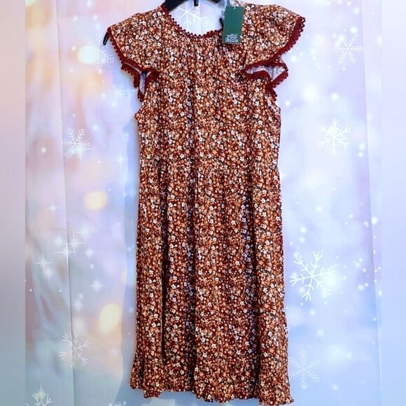 FLORAL FLUTTER SLEEVE SPRING SUMMER FESTIVAL DRESS WOMEN'S SIZE XS - Picture 1 of 8